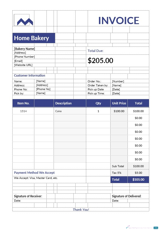 Download Home Bakery Invoice Template Photoshop template